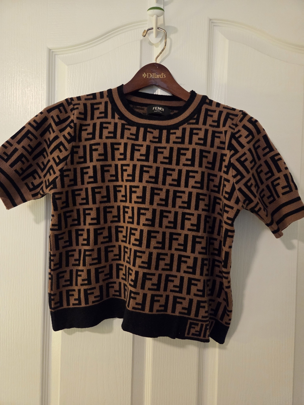 Fendi Brown & Black Logo Knit Short Sleeve Sweater